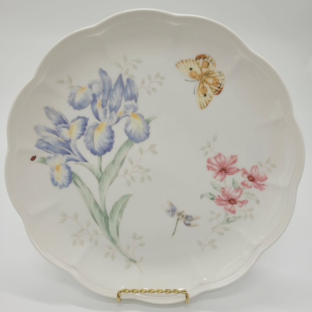 Lenox Butterfly Meadow 11" Dinner Plate Orange Sulphur Flowers Porcelain Scallop